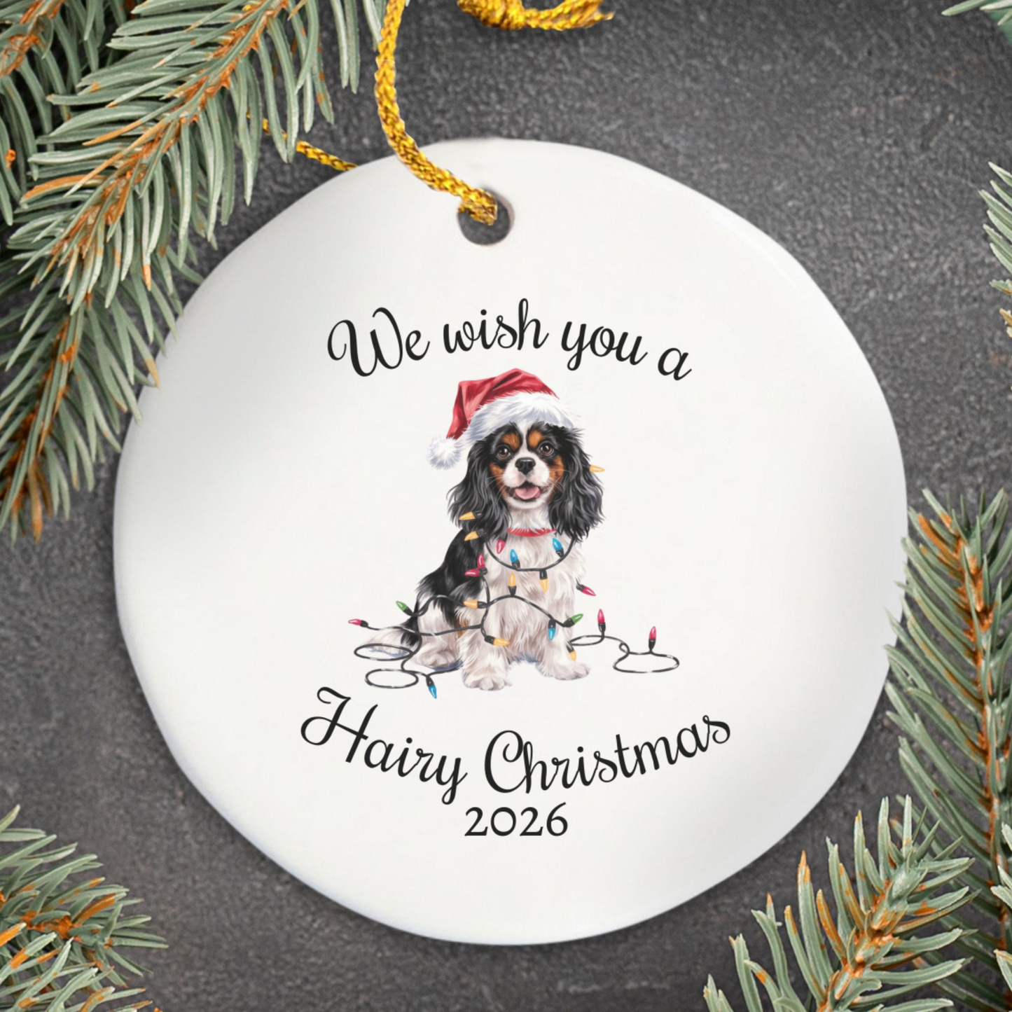 Tri-color Cavalier King Charles Spaniel Ornament, Funny Dog Lover Gift, Pet Holiday