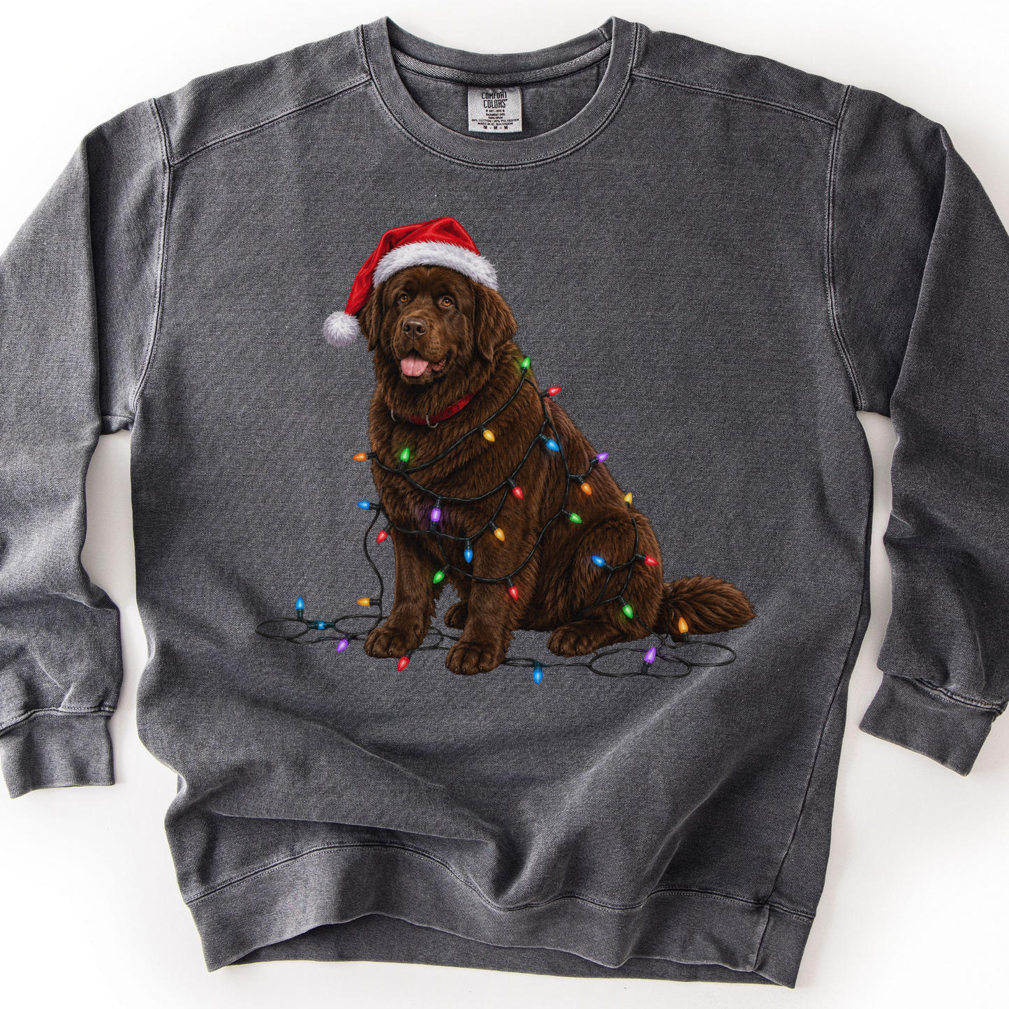 Chocolate Newfoundland Christmas Lights Dog Sweatshirt, Festive Newfie Mom Gift