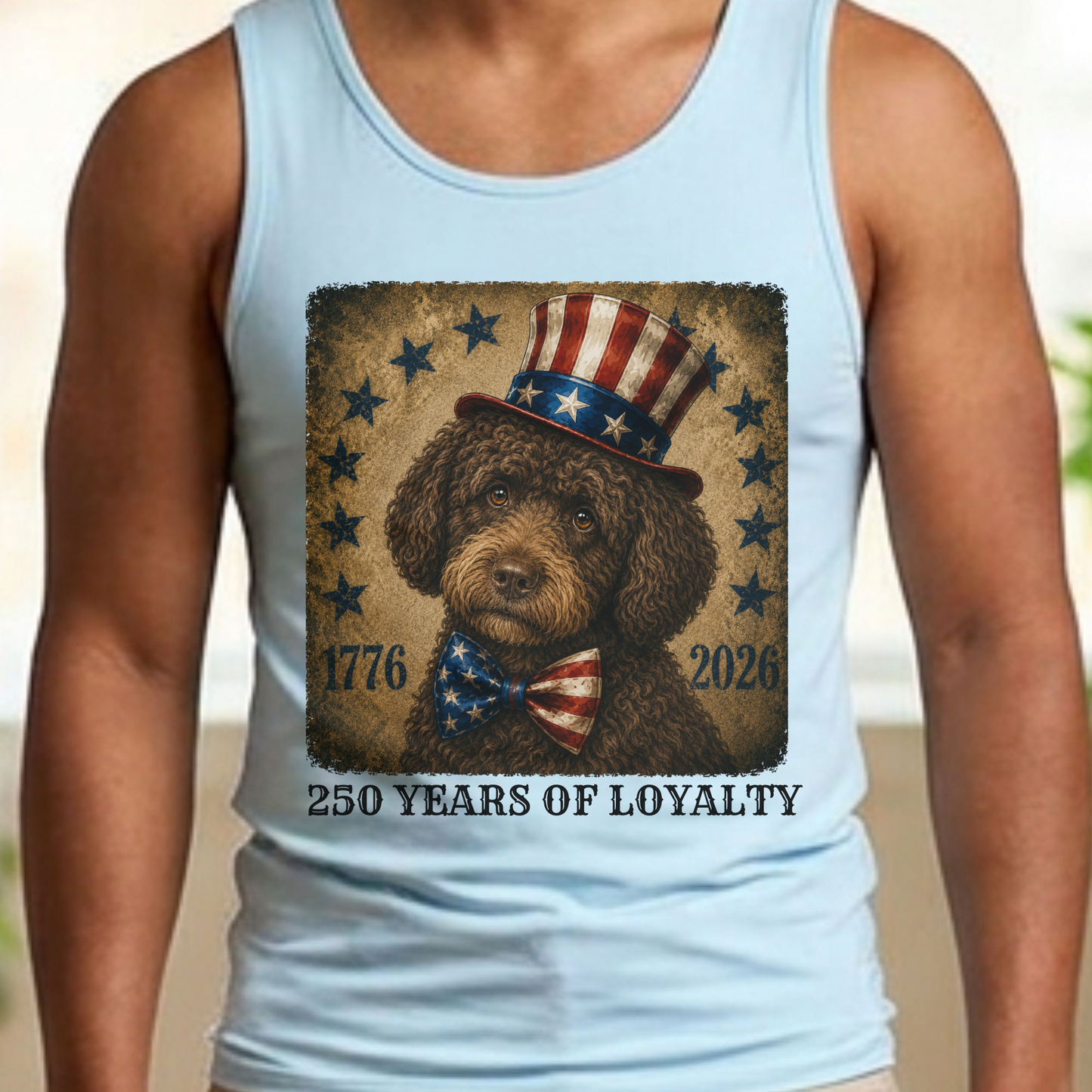 Brown Portuguese Water Dog Patriotic Tank Top, 250 Years Loyalty