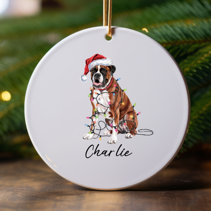 Personalized Boxer Christmas Ornament, Ceramic Dog Lover Gift, Custom Decor