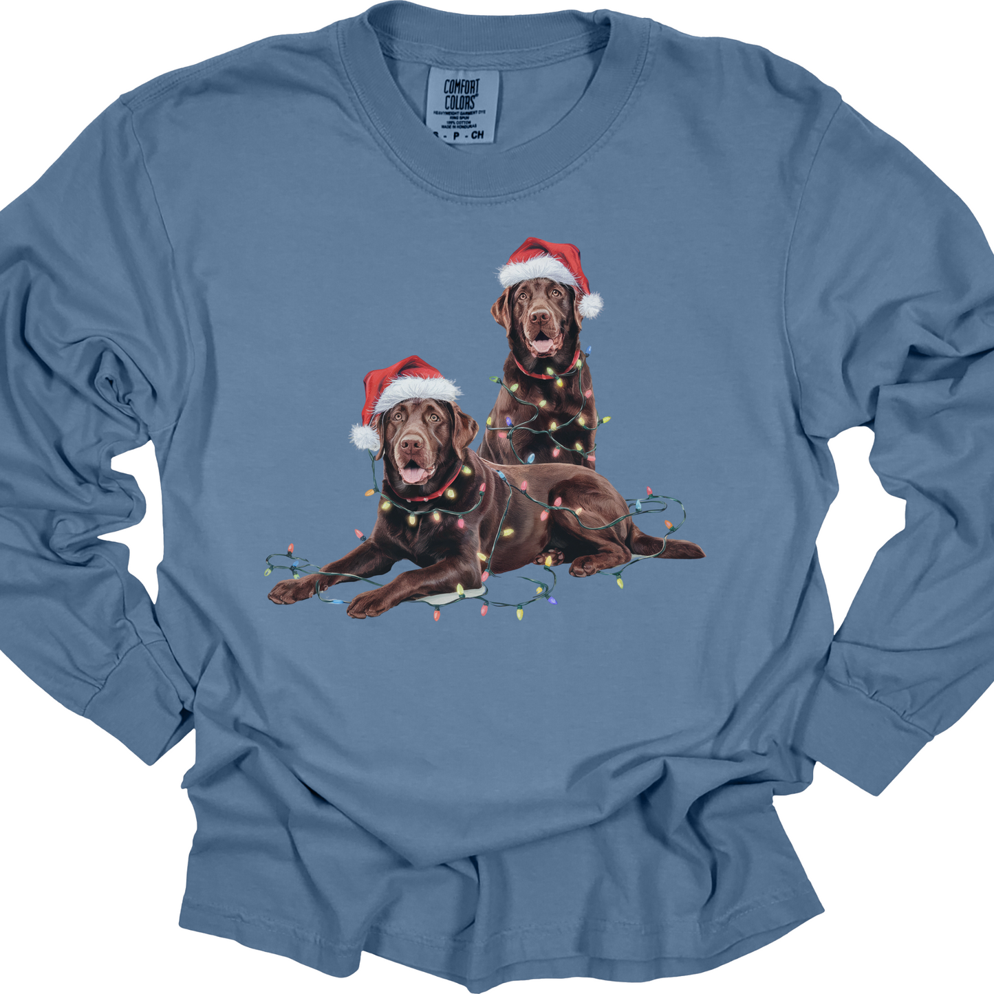 Chocolate Lab Christmas Lights Long Sleeve Shirt, Dog Lover Gift