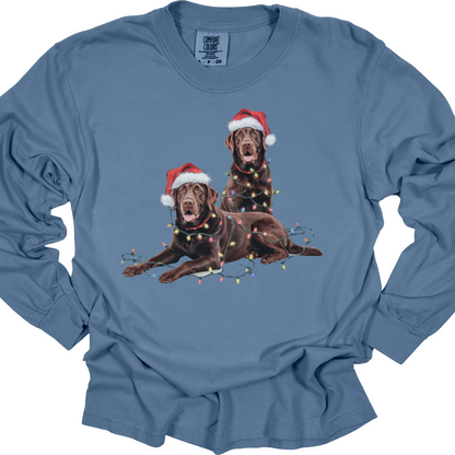 Chocolate Lab Christmas Lights Long Sleeve Shirt, Dog Lover Gift