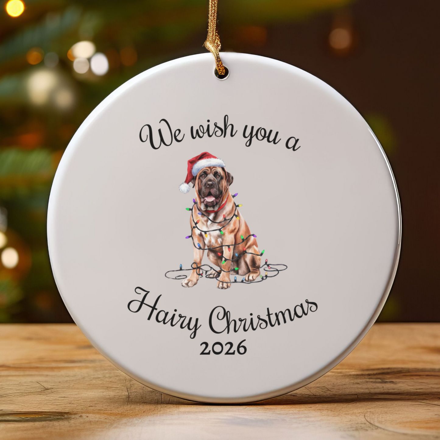 Christmas Mastiff Ornament, Christmas Lights Dog Keepsake