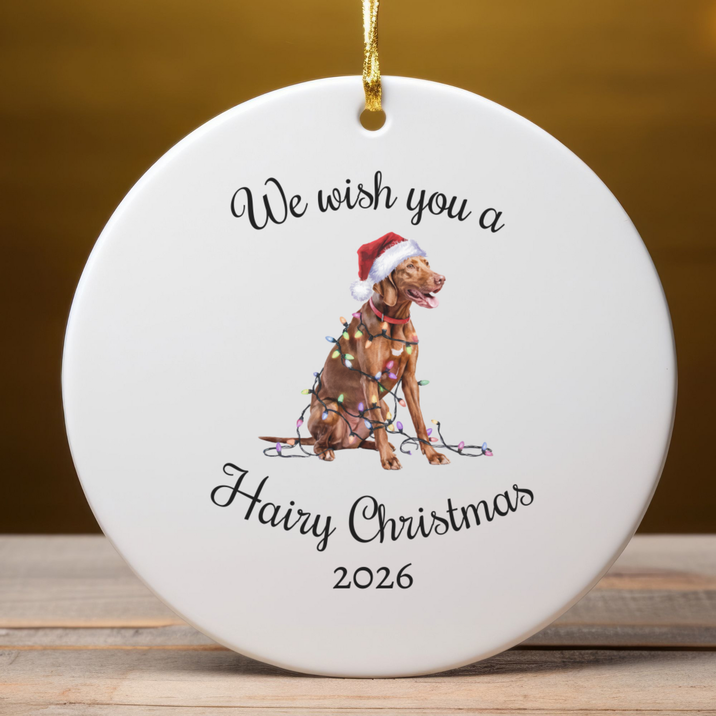 Christmas Vizsla Ornament, Christmas Lights Dog Keepsake
