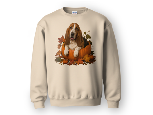 Basset Hound Pumpkin Sweatshirt Fall Dog Lover Autumn Puppy Crewneck Cozy Gift Pullover Apparel