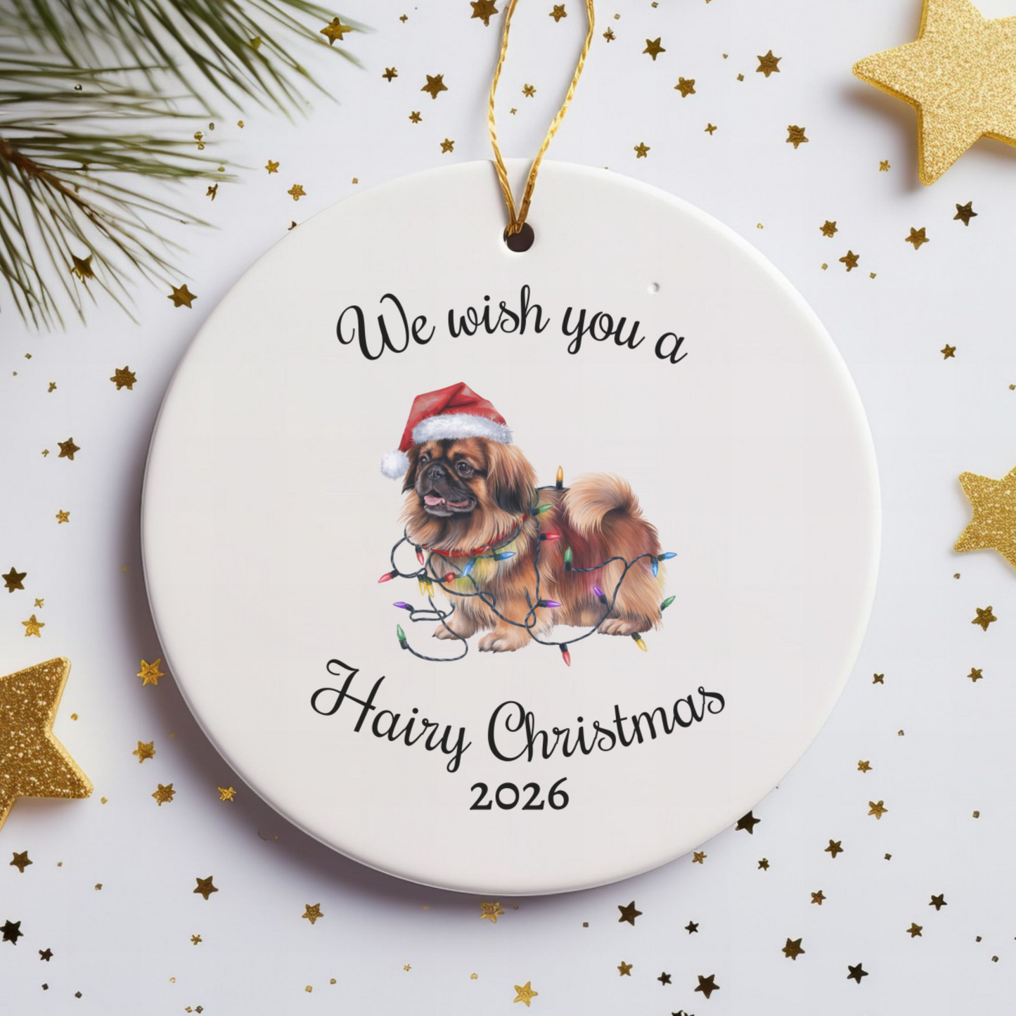 Christmas Pekingese Ornament, Christmas Lights Dog Keepsake
