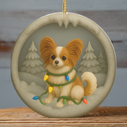 Personalized Papillon Christmas Ornament, 3D Clay-Style Dog Keepsake with Lights