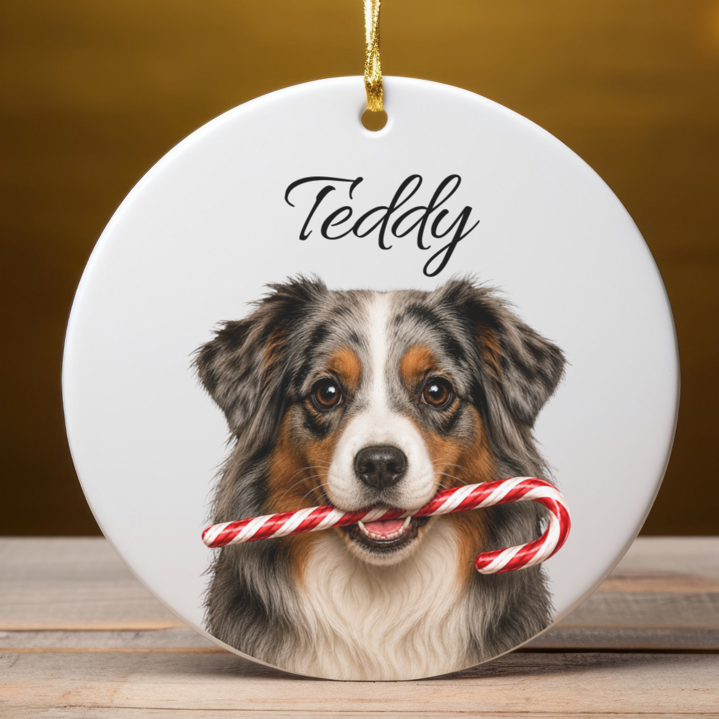 Personalized Australian Shepherd Candy Cane Ornament