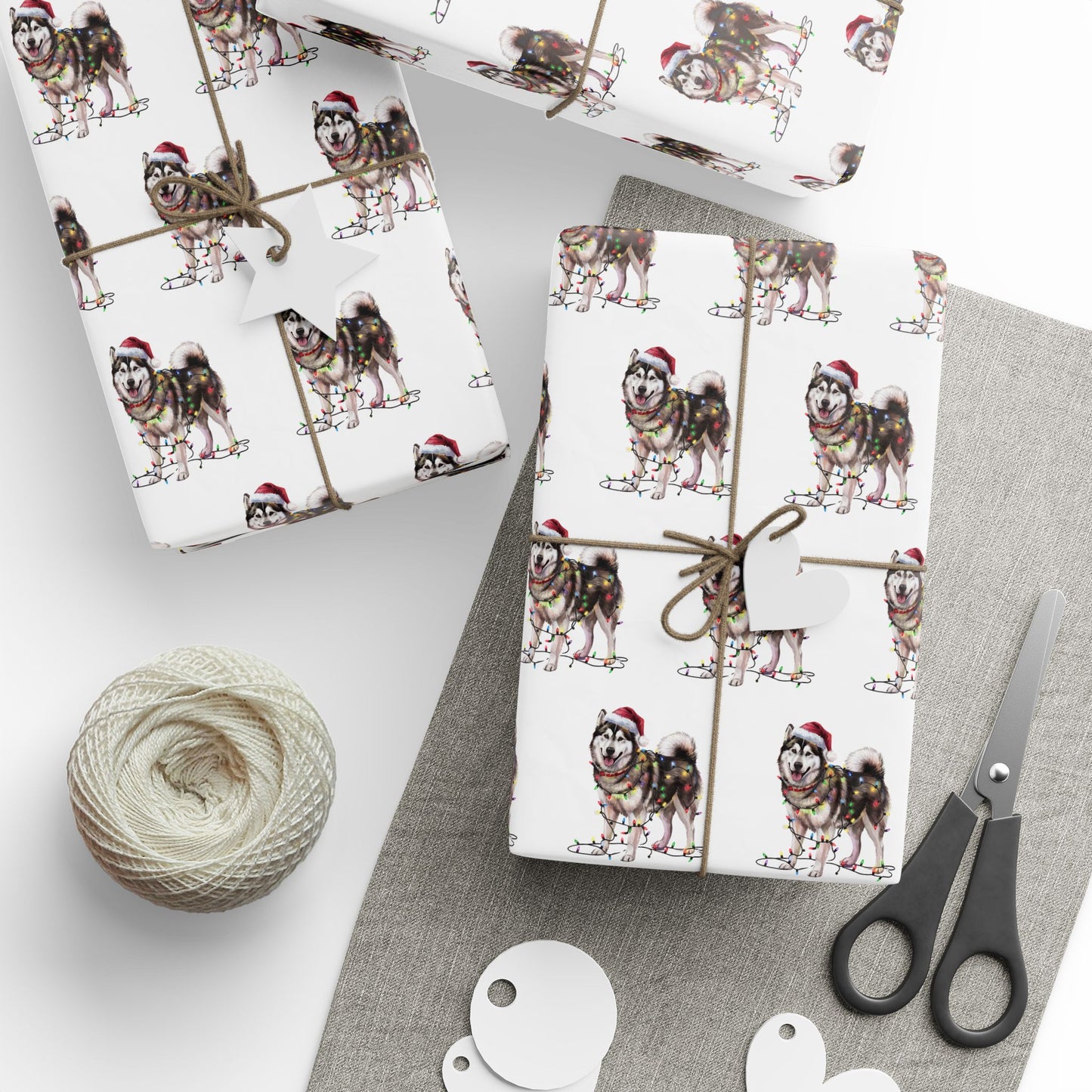 Alaskan Malamute Christmas Lights Wrapping Paper