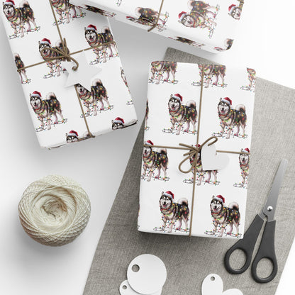 Alaskan Malamute Christmas Lights Wrapping Paper