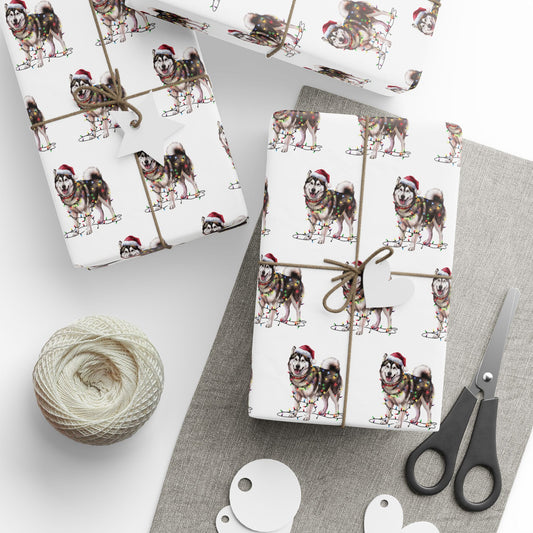 Alaskan Malamute Christmas Lights Wrapping Paper