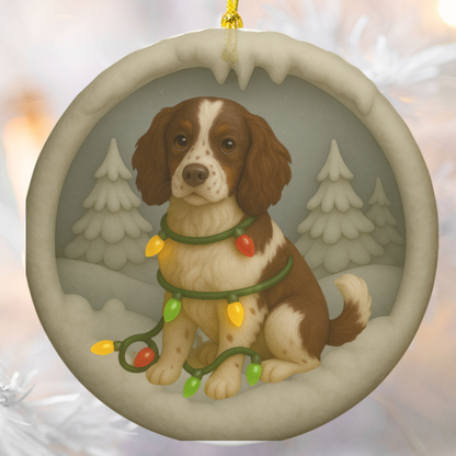 Personalized Springer Spaniel Christmas Ornament, 3D Clay-Style Dog Keepsake with Lights
