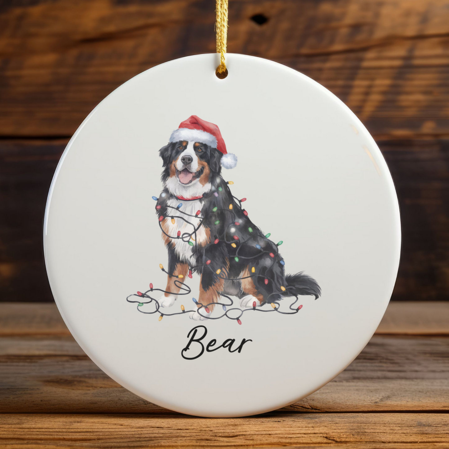 Personalized Ceramic Bernese Mountain Dog Christmas Ornament, Pet Holiday Tree Decor