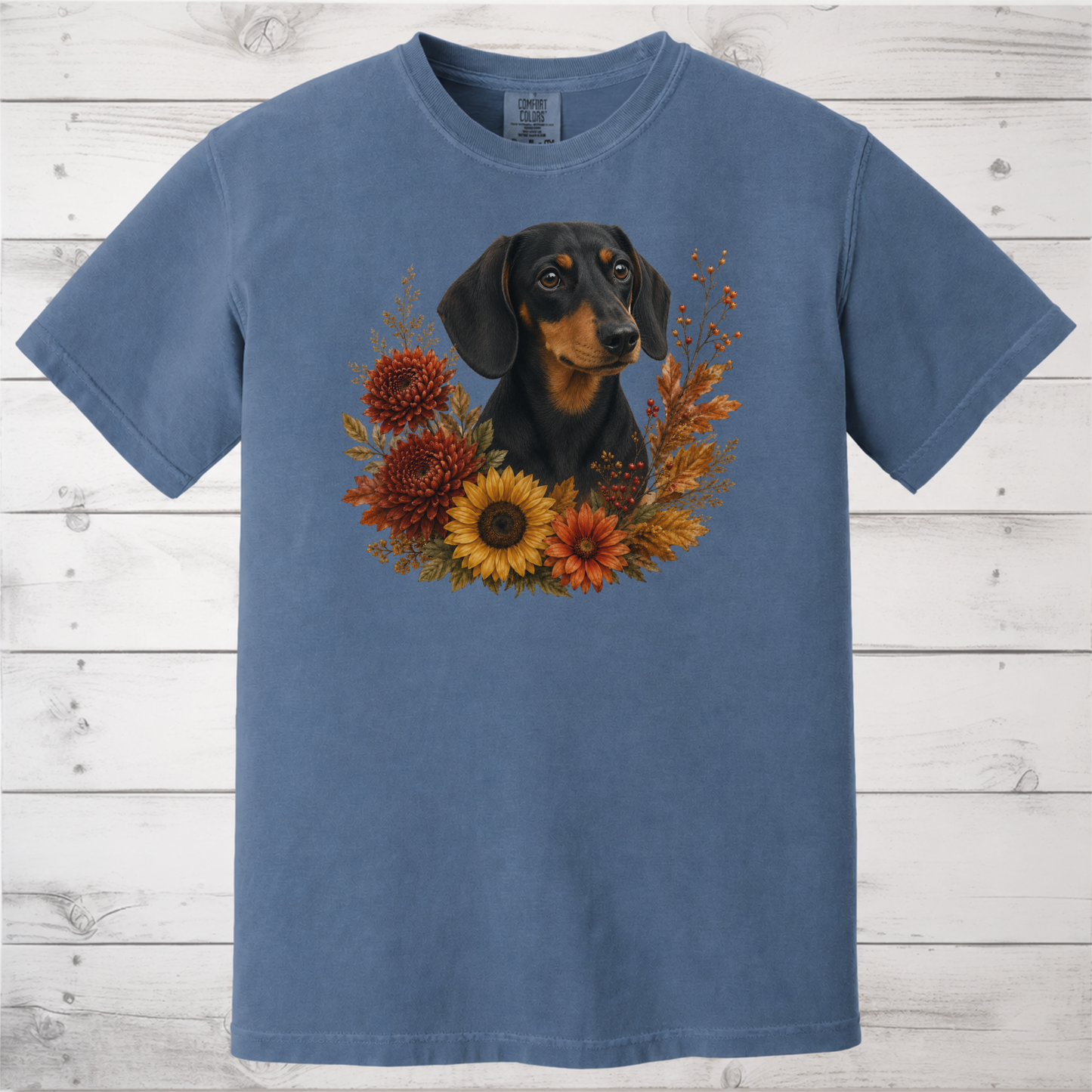 Black and Tan Dachshund Autumn Floral Shirt