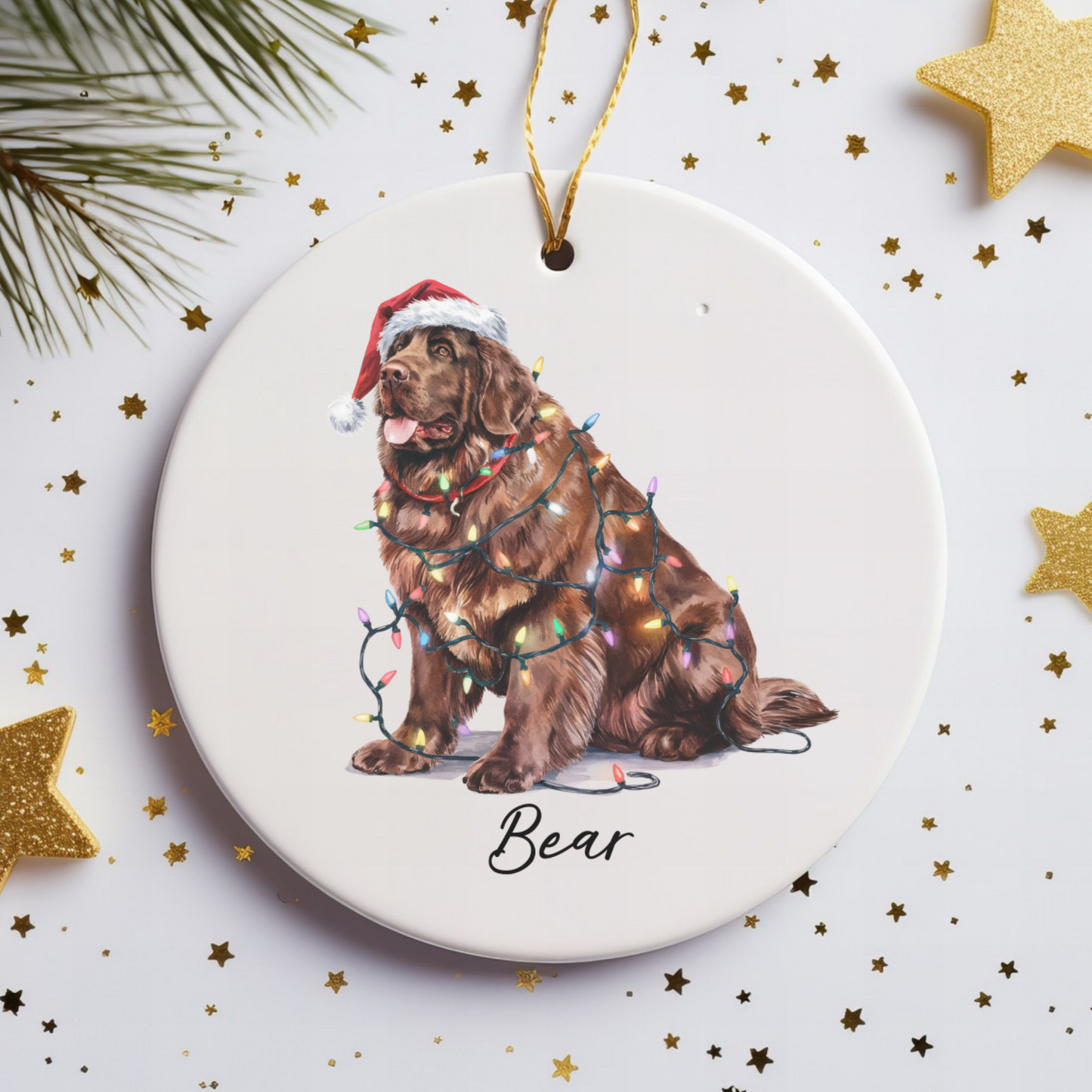 Brown Newfoundland Ornament, Custom Dog Keepsake