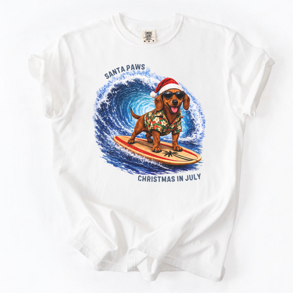 Christmas in July Gift for Dachshund Lovers, Santa Paws Beach Shirt