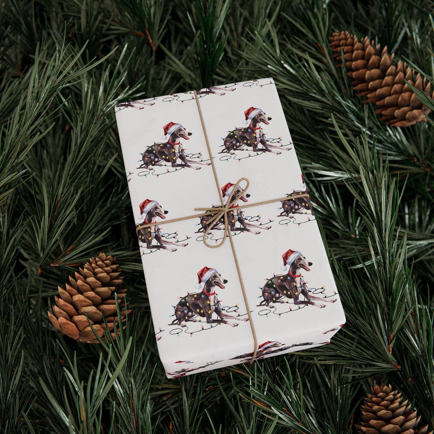 Greyhound Christmas Lights Wrapping Paper