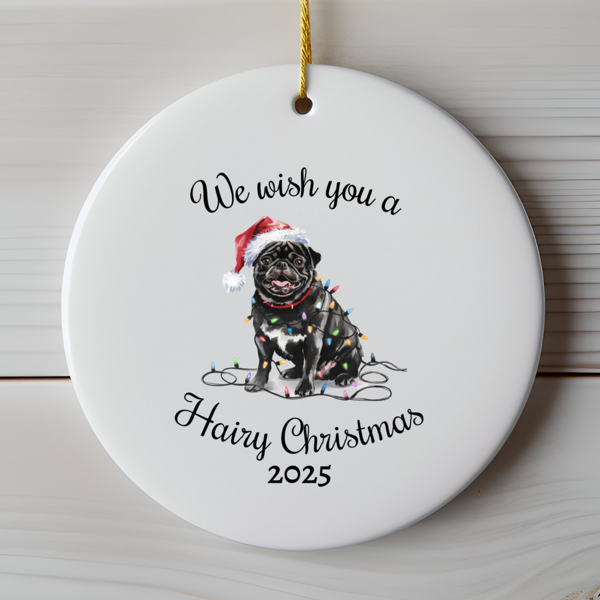 Christmas Black Pug Ornament, Pug Mom, Christmas Lights Dog Keepsake