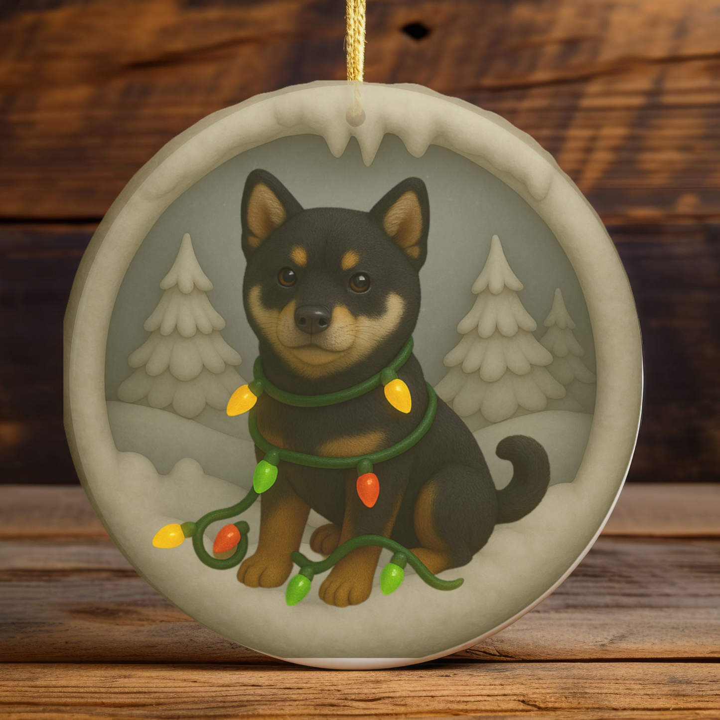 Personalized Black Shiba Inu Christmas Ornament, 3D Clay-Style Dog Keepsake with Lights