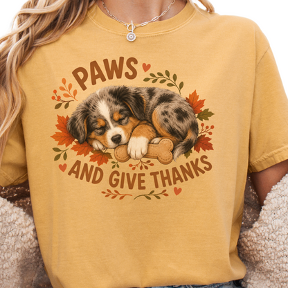 Australian Shepherd Fall Tee, Paws and Give Thanks Shirt, Thanksgiving Dog Lover Gift