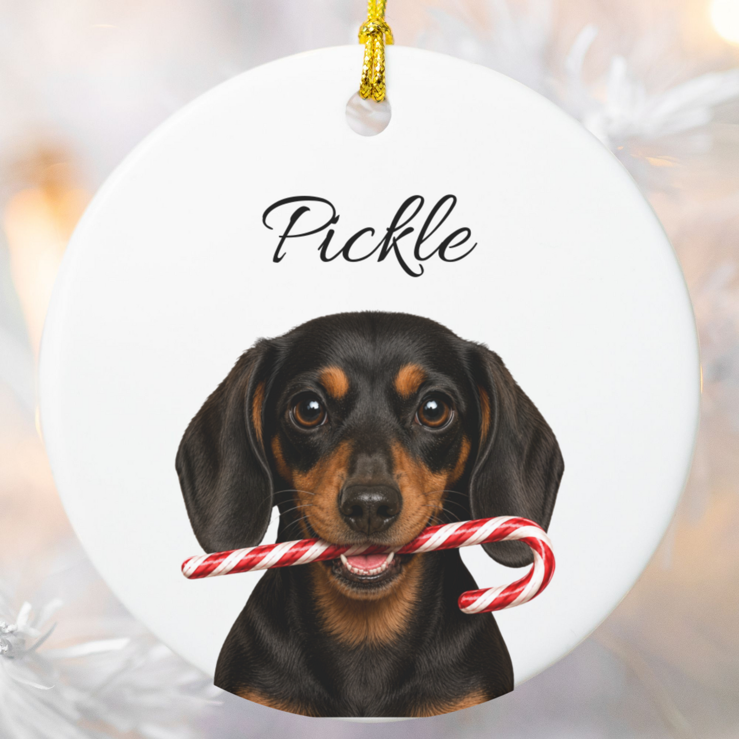 Personalized Black and Tan Dachshund Candy Cane Ornament