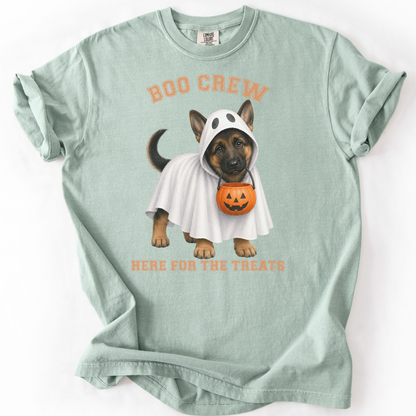 German Shepherd Boo Crew Halloween Shirt, Here for the Treats Dog Mom Tee