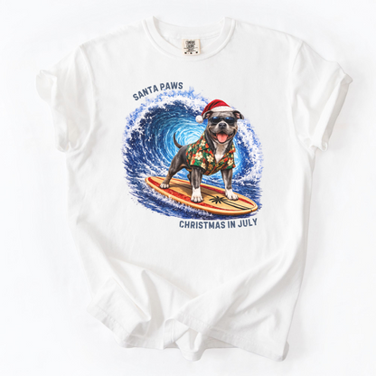 Christmas in July Gift for Pit Bull Lovers, Santa Paws Beach Shirt