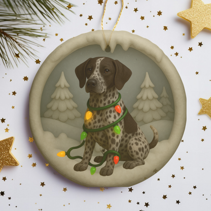 Personalized Brown German Shorthaired Pointer Christmas Ornament, 3D Clay-Style Dog Keepsake with Lights