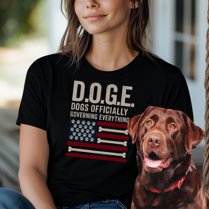 DOGE Funny Patriotic Dog Shirt Dogs Officially Governing Everything Tee for Pet Lovers and 4th of July Fans
