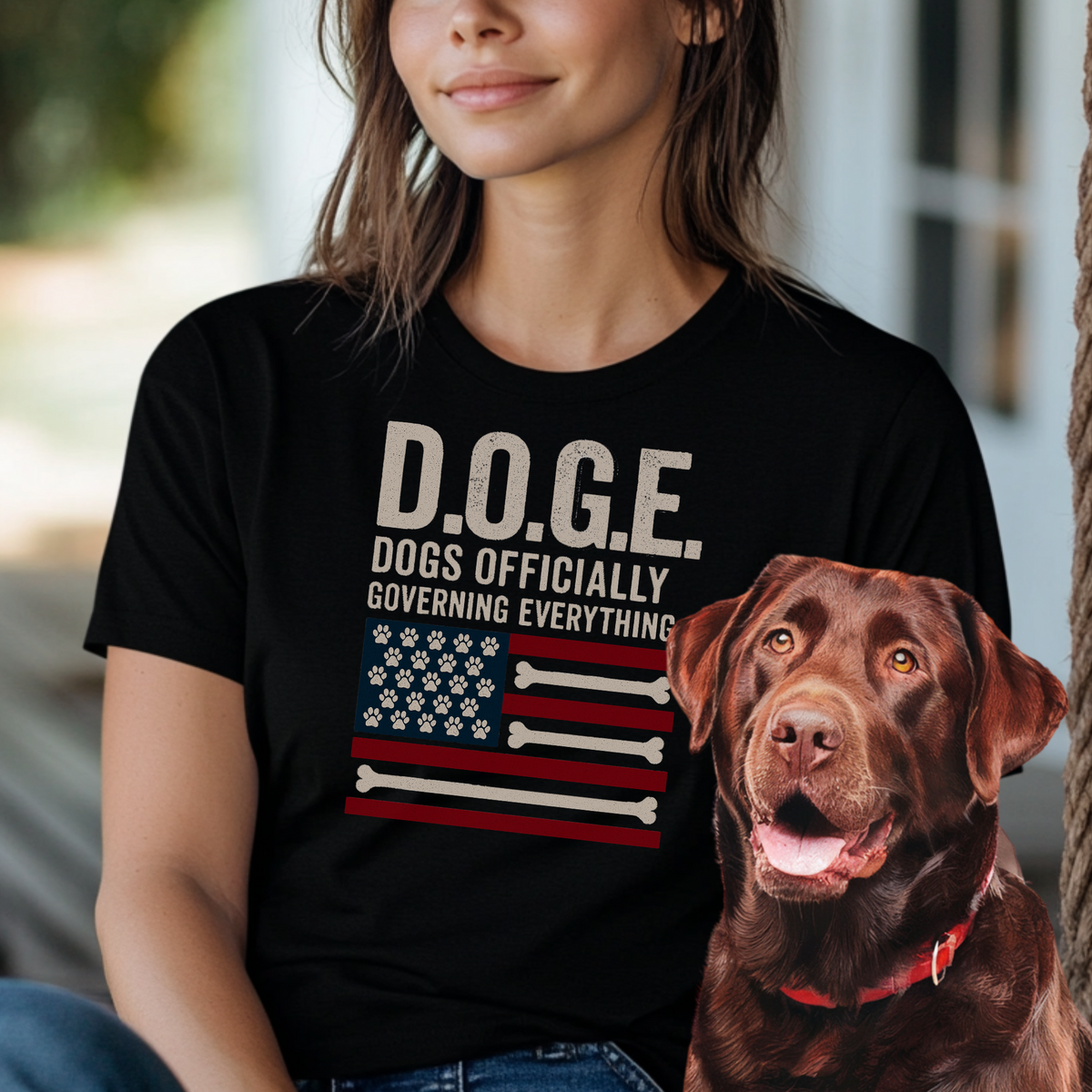 DOGE Funny Patriotic Dog Shirt Dogs Officially Governing Everything Tee for Pet Lovers and 4th of July Fans