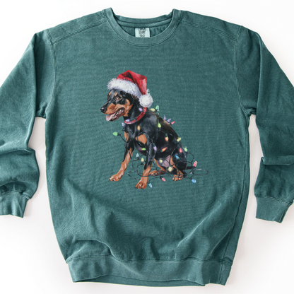 Miniature Pinscher Christmas Lights Dog Sweatshirt, Festive Min Pin Mom Apparel