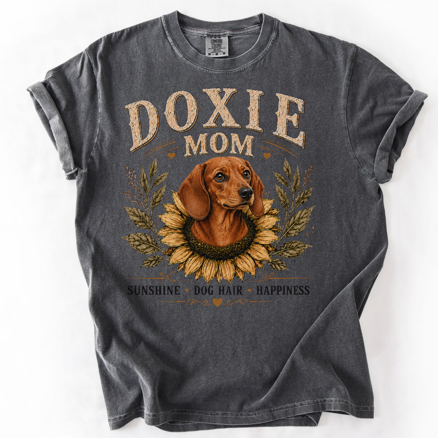 Red Dachshund Mom Shirt, Doxie Sunflower Tee, Vintage Wiener Dog Lover Gift