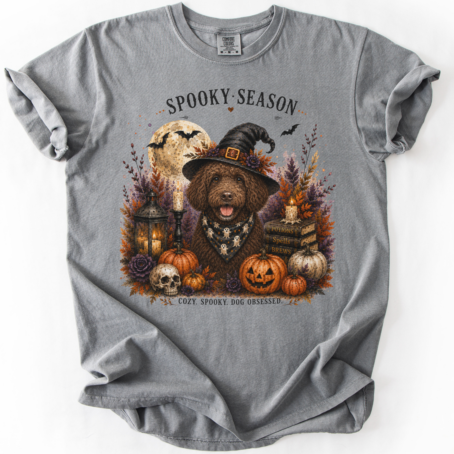 Brown Portuguese Water Dog Spooky Season Dog Mom Halloween Shirt