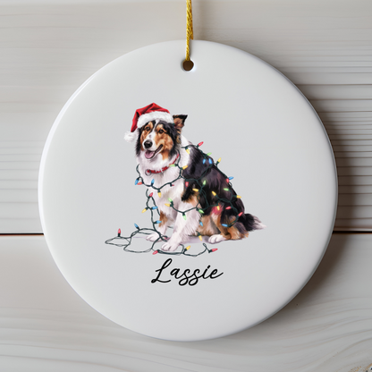 Personalized Collie Christmas Ornament, Custom Dog Ornament, Pet Name Holiday Keepsake