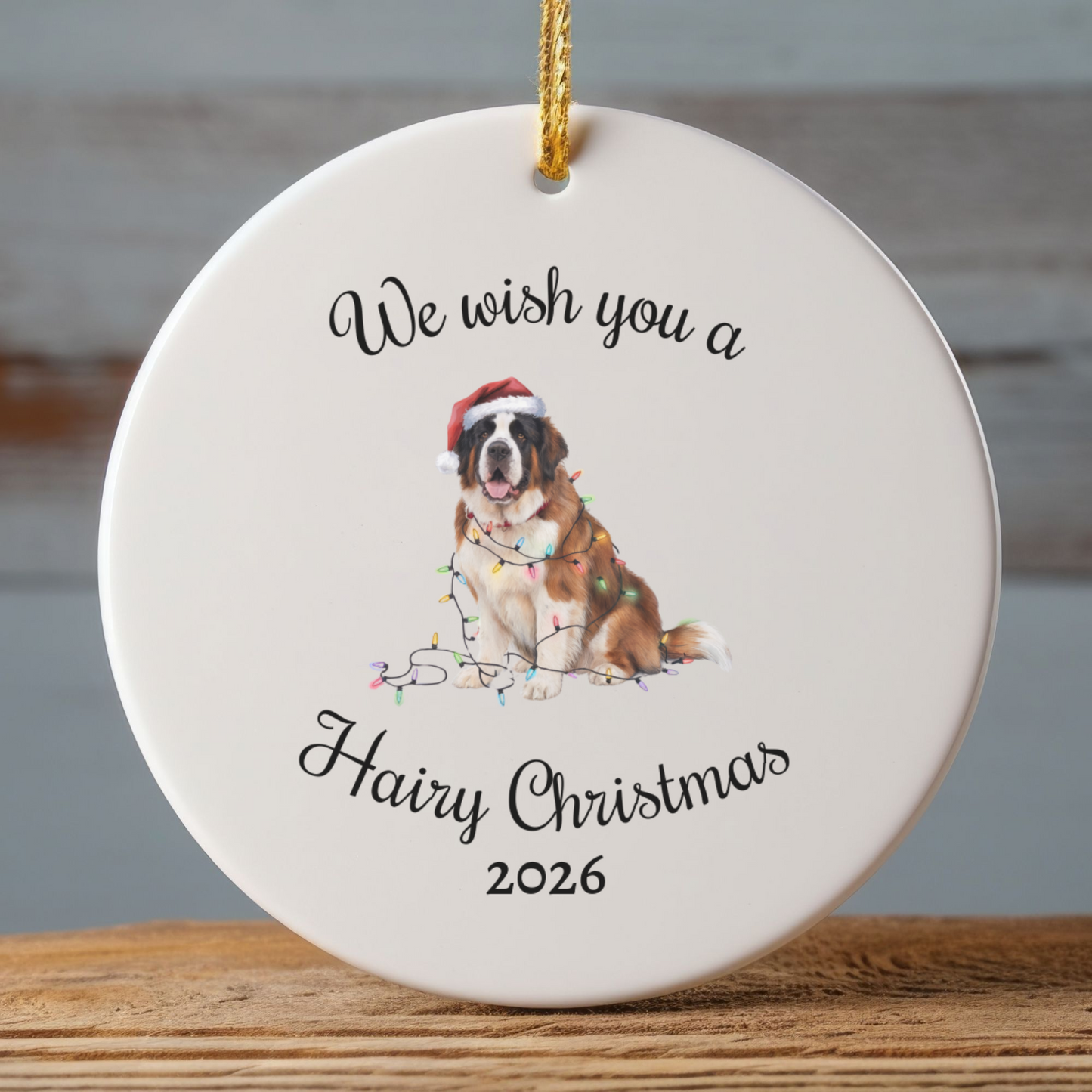Christmas Saint Bernard Ornament, Christmas Lights Dog Keepsake