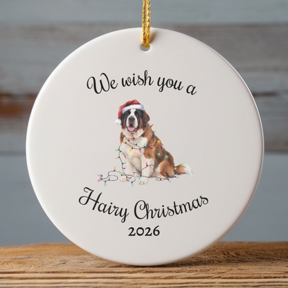 Christmas Saint Bernard Ornament, Christmas Lights Dog Keepsake