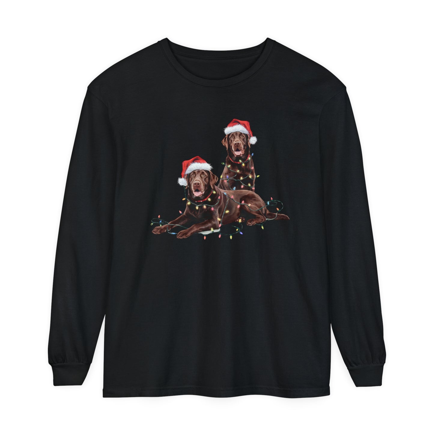 Christmas Chocolate Labrador Long Sleeved Shirt, Christmas Lights Dog Tee, Christmas Dog, Lab Mom Tee, Gift for Dog Lover, Chocolate Lab