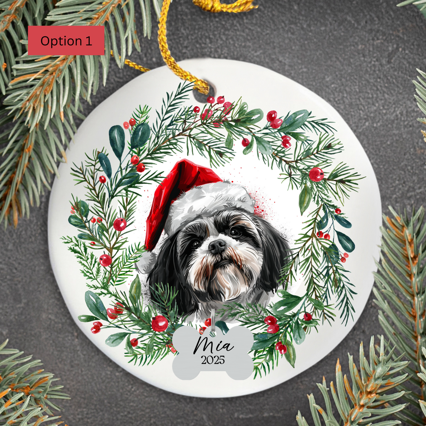 Personalized Shih Tzu Ornament, Custom Dog Christmas Keepsake, Customized Pet Name Ornament, Pet Memorial Ornament, Custom Dog Keepsake