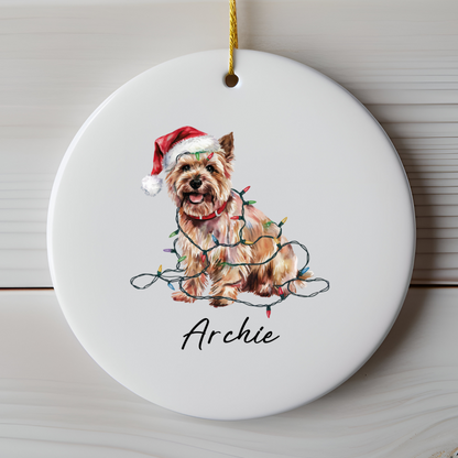 Personalized Cairn Terrier Christmas Ornament, Festive Dog Lights Keepsake, Ceramic Tree Decoration