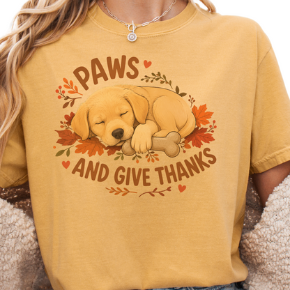 Yellow Lab Thanksgiving Shirt, Paws Give Thanks Tee, Fall Labrador Retriever Lover Gift