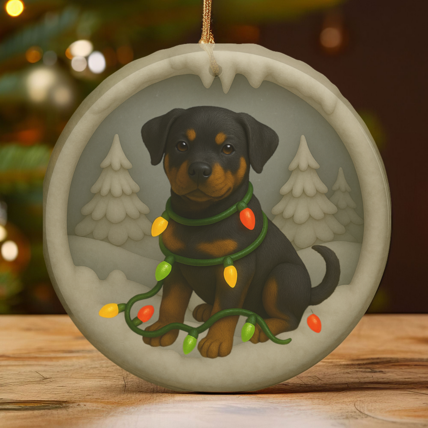 Personalized Rottweiler Christmas Ornament, 3D Clay-Style Dog Keepsake with Lights