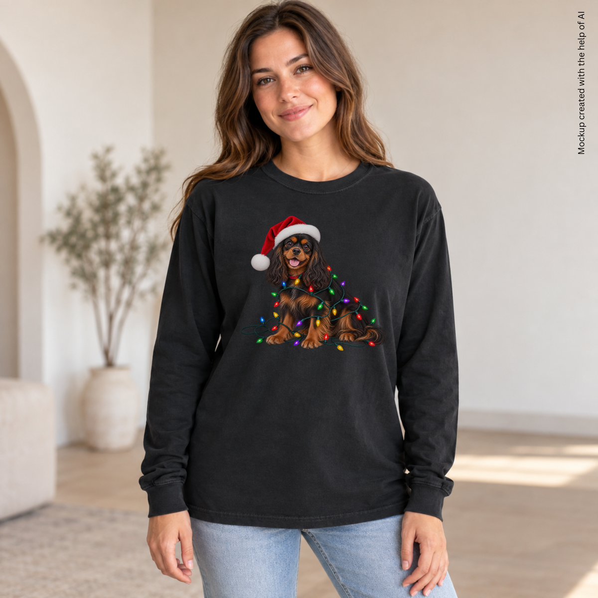 Black and Tan Cavalier Christmas Long Sleeve Shirt, Comfort Colors Holiday Tee, Cavalier Mom Gift
