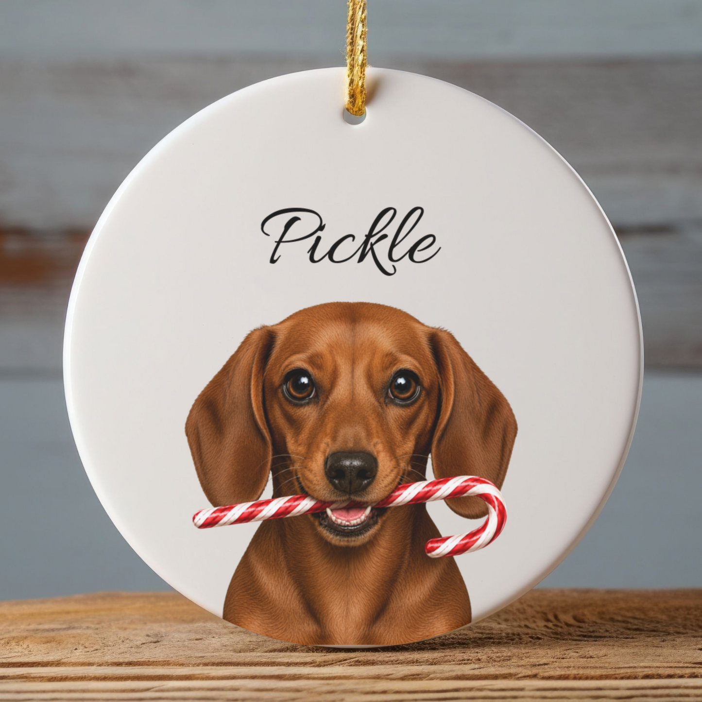 Personalized Red Dachshund Candy Cane Ornament