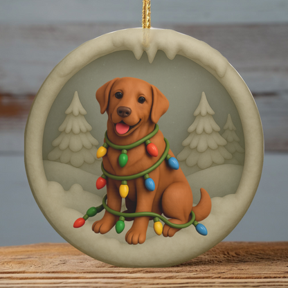 Fox Red Lab Christmas Ornament, Personalized Labrador Retriever Puppy with Holiday Lights, Custom Dog Lover Gift, Tree Decoration