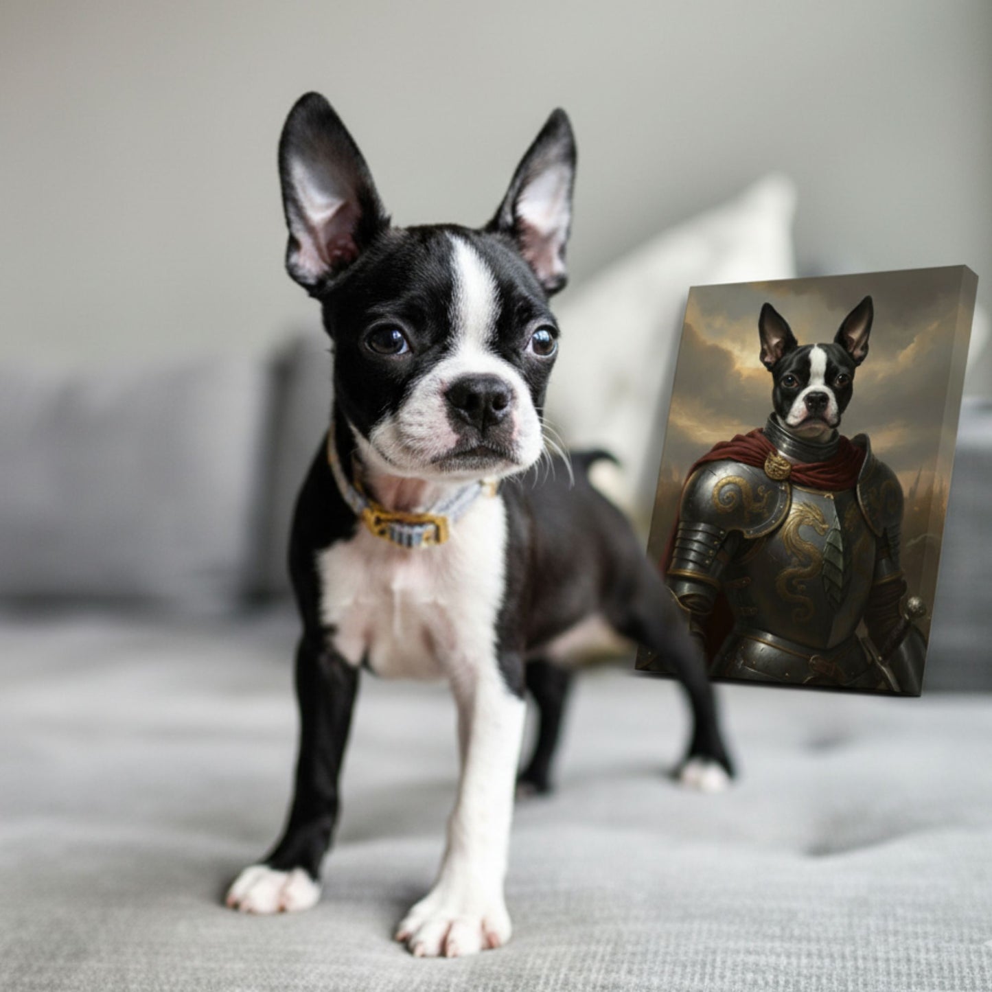 Personalized Dog Dragon Slayer Portrait, Custom Medieval Warrior Pet Canvas