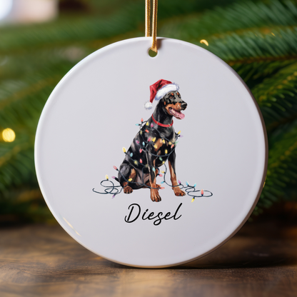 Personalized Doberman Pinscher Christmas Ornament, Custom Pet Ceramic Keepsake