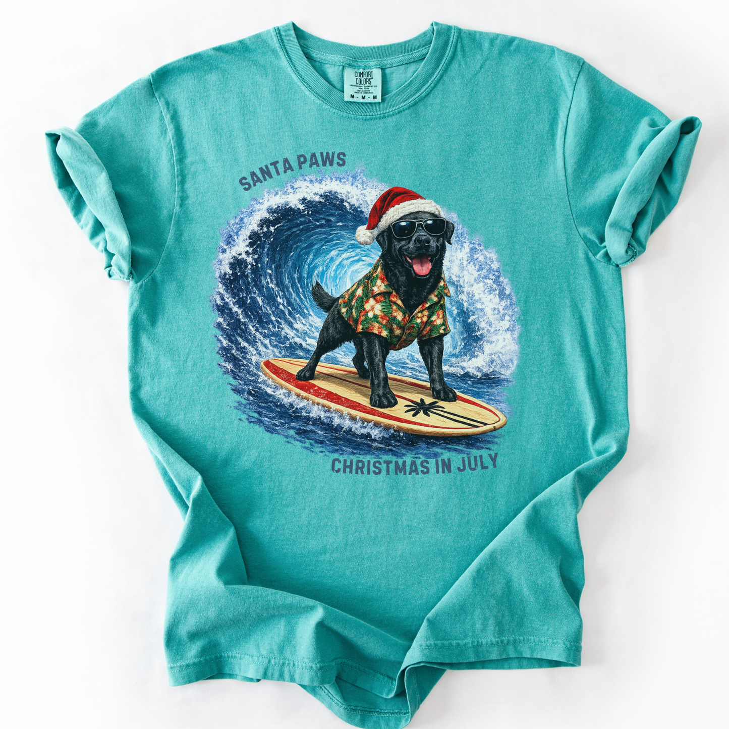 Christmas in July Gift for Black Lab Lovers, Santa Paws Beach Shirt