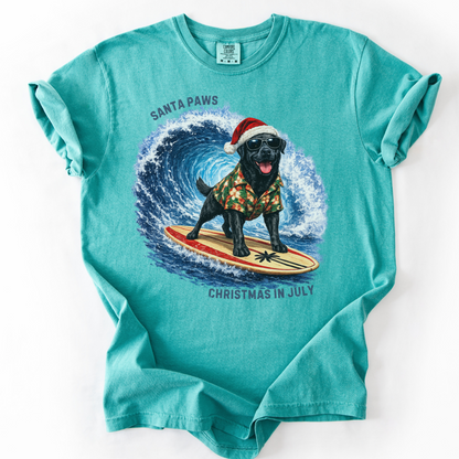 Christmas in July Gift for Black Lab Lovers, Santa Paws Beach Shirt