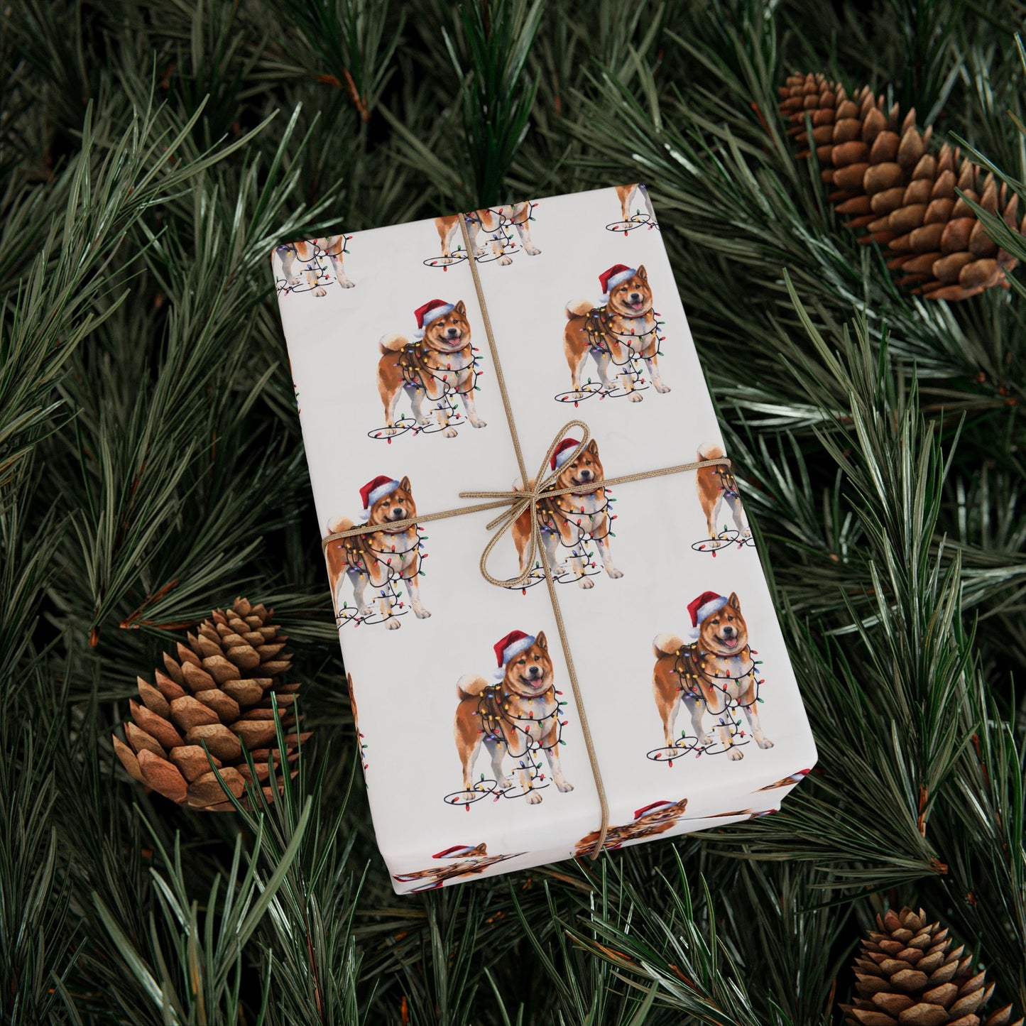 Akita Christmas Lights Wrapping Paper