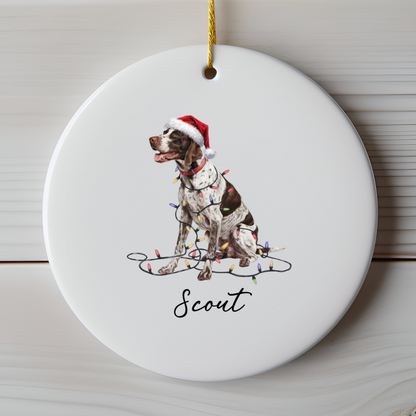 Personalized English Pointer Christmas Ornament, Custom Dog Name Ceramic Decoration